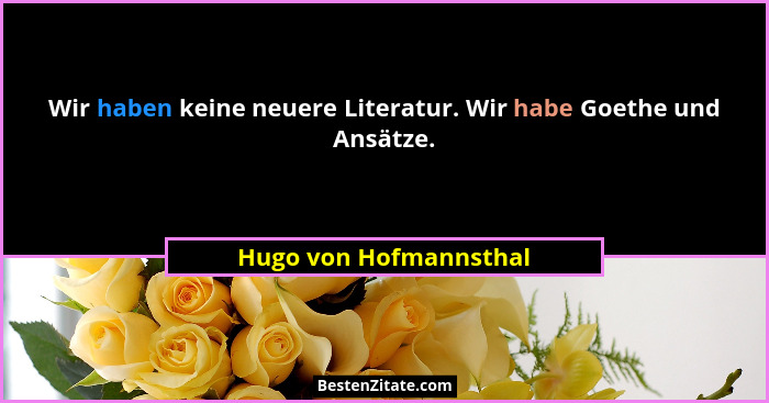 Wir haben keine neuere Literatur. Wir habe Goethe und Ansätze.... - Hugo von Hofmannsthal
