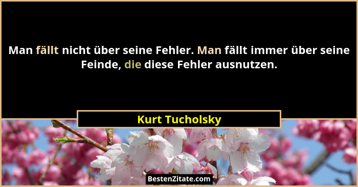Man fällt nicht über seine Fehler. Man fällt immer über seine Feinde, die diese Fehler ausnutzen.... - Kurt Tucholsky