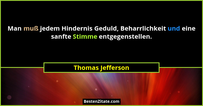 Man muß jedem Hindernis Geduld, Beharrlichkeit und eine sanfte Stimme entgegenstellen.... - Thomas Jefferson