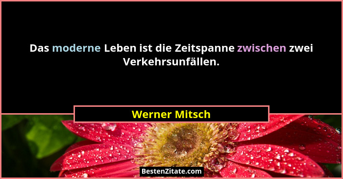 Das moderne Leben ist die Zeitspanne zwischen zwei Verkehrsunfällen.... - Werner Mitsch