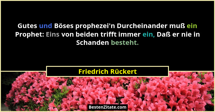 Gutes und Böses prophezei'n Durcheinander muß ein Prophet: Eins von beiden trifft immer ein, Daß er nie in Schanden besteht.... - Friedrich Rückert