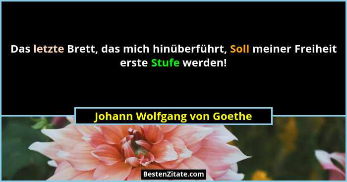 Das letzte Brett, das mich hinüberführt, Soll meiner Freiheit erste Stufe werden!... - Johann Wolfgang von Goethe