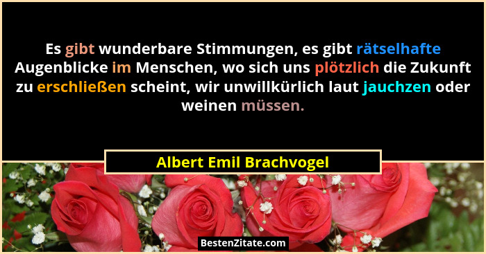 Es gibt wunderbare Stimmungen, es gibt rätselhafte Augenblicke im Menschen, wo sich uns plötzlich die Zukunft zu erschließen... - Albert Emil Brachvogel