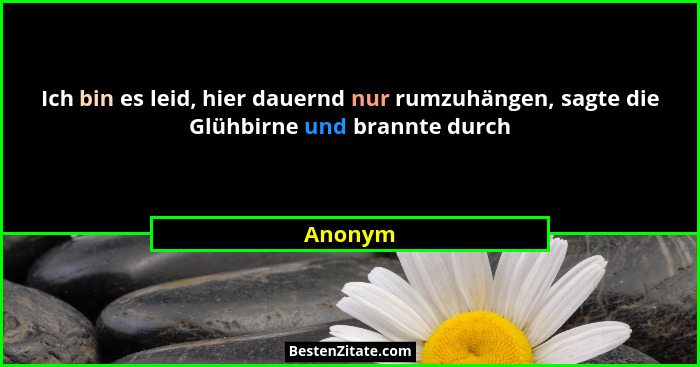 Ich bin es leid, hier dauernd nur rumzuhängen, sagte die Glühbirne und brannte durch... - Anonym