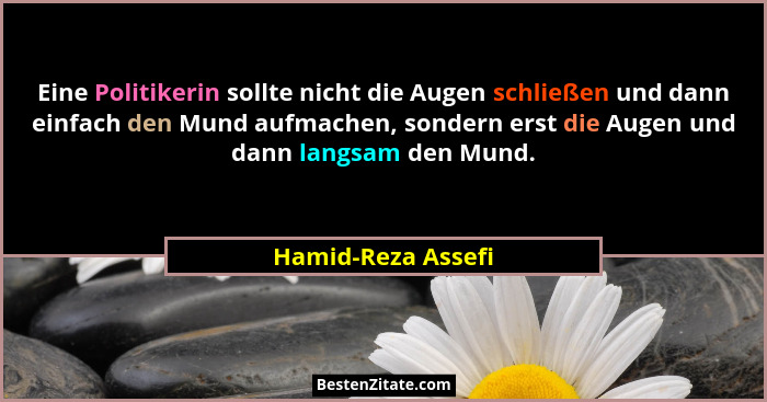Eine Politikerin sollte nicht die Augen schließen und dann einfach den Mund aufmachen, sondern erst die Augen und dann langsam den... - Hamid-Reza Assefi