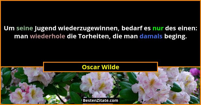 Um seine Jugend wiederzugewinnen, bedarf es nur des einen: man wiederhole die Torheiten, die man damals beging.... - Oscar Wilde