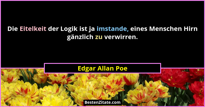 Die Eitelkeit der Logik ist ja imstande, eines Menschen Hirn gänzlich zu verwirren.... - Edgar Allan Poe