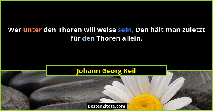 Wer unter den Thoren will weise sein, Den hält man zuletzt für den Thoren allein.... - Johann Georg Keil