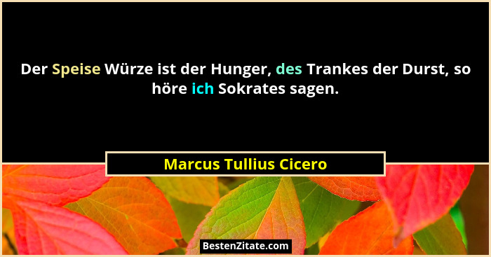Der Speise Würze ist der Hunger, des Trankes der Durst, so höre ich Sokrates sagen.... - Marcus Tullius Cicero