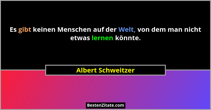Es gibt keinen Menschen auf der Welt, von dem man nicht etwas lernen könnte.... - Albert Schweitzer
