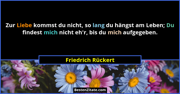 Zur Liebe kommst du nicht, so lang du hängst am Leben; Du findest mich nicht eh'r, bis du mich aufgegeben.... - Friedrich Rückert