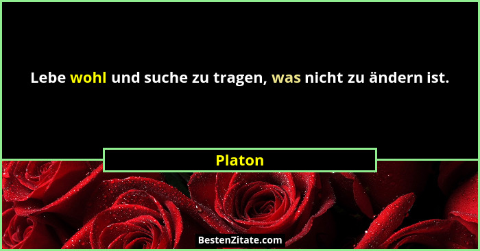 Lebe wohl und suche zu tragen, was nicht zu ändern ist.... - Platon