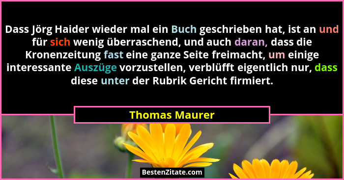 Dass Jörg Haider wieder mal ein Buch geschrieben hat, ist an und für sich wenig überraschend, und auch daran, dass die Kronenzeitung f... - Thomas Maurer