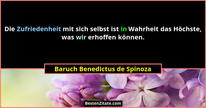 Die Zufriedenheit mit sich selbst ist in Wahrheit das Höchste, was wir erhoffen können.... - Baruch Benedictus de Spinoza