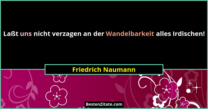 Laßt uns nicht verzagen an der Wandelbarkeit alles Irdischen!... - Friedrich Naumann