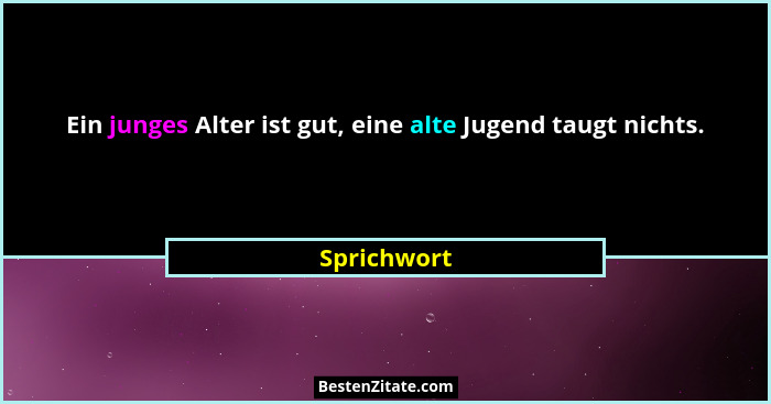 Ein junges Alter ist gut, eine alte Jugend taugt nichts.... - Sprichwort