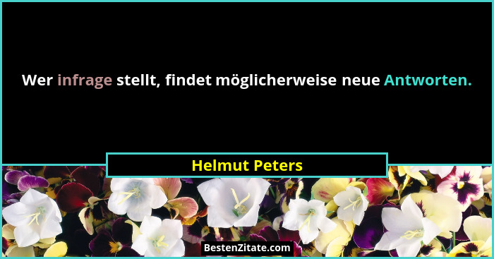 Wer infrage stellt, findet möglicherweise neue Antworten.... - Helmut Peters