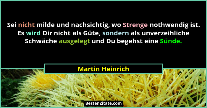 Sei nicht milde und nachsichtig, wo Strenge nothwendig ist. Es wird Dir nicht als Güte, sondern als unverzeihliche Schwäche ausgeleg... - Martin Heinrich