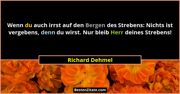 Wenn du auch irrst auf den Bergen des Strebens: Nichts ist vergebens, denn du wirst. Nur bleib Herr deines Strebens!... - Richard Dehmel