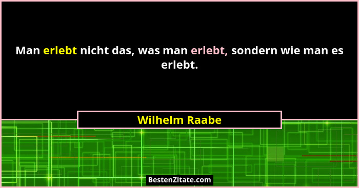 Man erlebt nicht das, was man erlebt, sondern wie man es erlebt.... - Wilhelm Raabe