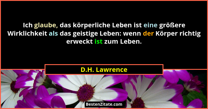 Ich glaube, das körperliche Leben ist eine größere Wirklichkeit als das geistige Leben: wenn der Körper richtig erweckt ist zum Leben.... - D.H. Lawrence