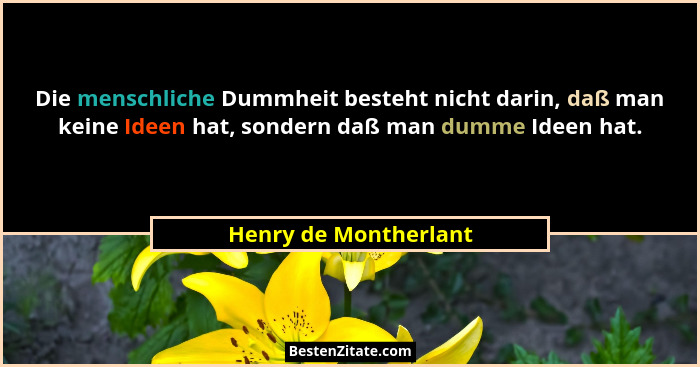 Die menschliche Dummheit besteht nicht darin, daß man keine Ideen hat, sondern daß man dumme Ideen hat.... - Henry de Montherlant