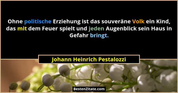 Ohne politische Erziehung ist das souveräne Volk ein Kind, das mit dem Feuer spielt und jeden Augenblick sein Haus in Gef... - Johann Heinrich Pestalozzi