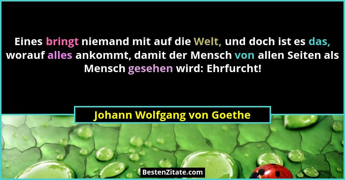 Eines bringt niemand mit auf die Welt, und doch ist es das, worauf alles ankommt, damit der Mensch von allen Seiten als M... - Johann Wolfgang von Goethe