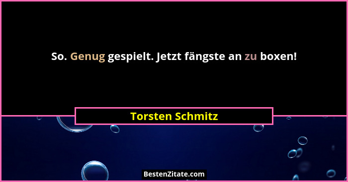 So. Genug gespielt. Jetzt fängste an zu boxen!... - Torsten Schmitz
