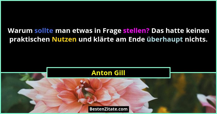 Warum sollte man etwas in Frage stellen? Das hatte keinen praktischen Nutzen und klärte am Ende überhaupt nichts.... - Anton Gill