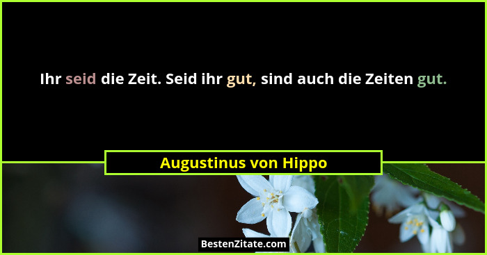 Ihr seid die Zeit. Seid ihr gut, sind auch die Zeiten gut.... - Augustinus von Hippo