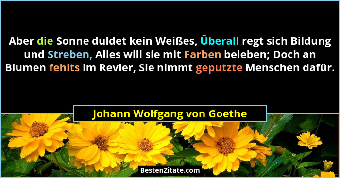 Aber die Sonne duldet kein Weißes, Überall regt sich Bildung und Streben, Alles will sie mit Farben beleben; Doch an Blum... - Johann Wolfgang von Goethe