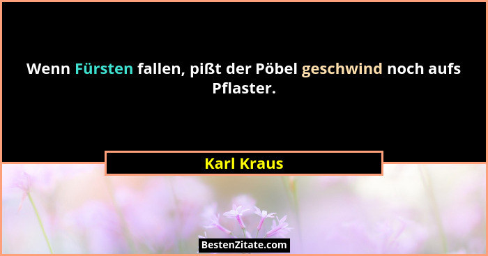 Wenn Fürsten fallen, pißt der Pöbel geschwind noch aufs Pflaster.... - Karl Kraus