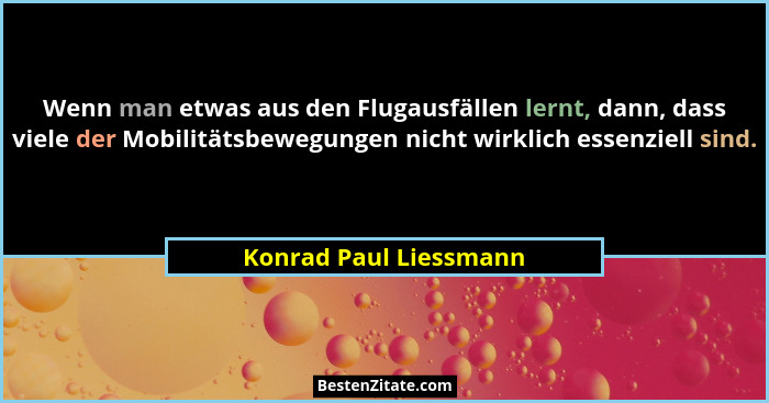 Wenn man etwas aus den Flugausfällen lernt, dann, dass viele der Mobilitätsbewegungen nicht wirklich essenziell sind.... - Konrad Paul Liessmann