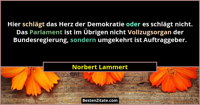 Hier schlägt das Herz der Demokratie oder es schlägt nicht. Das Parlament ist im Übrigen nicht Vollzugsorgan der Bundesregierung, so... - Norbert Lammert