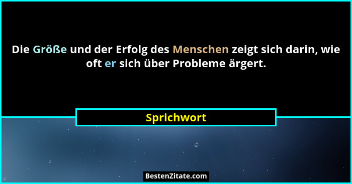 Die Größe und der Erfolg des Menschen zeigt sich darin, wie oft er sich über Probleme ärgert.... - Sprichwort