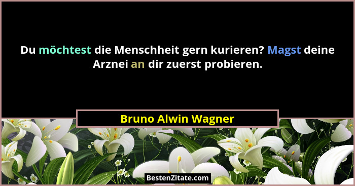 Du möchtest die Menschheit gern kurieren? Magst deine Arznei an dir zuerst probieren.... - Bruno Alwin Wagner