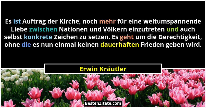 Es ist Auftrag der Kirche, noch mehr für eine weltumspannende Liebe zwischen Nationen und Völkern einzutreten und auch selbst konkret... - Erwin Kräutler
