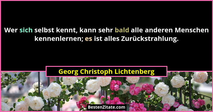 Wer sich selbst kennt, kann sehr bald alle anderen Menschen kennenlernen; es ist alles Zurückstrahlung.... - Georg Christoph Lichtenberg