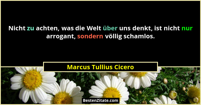 Nicht zu achten, was die Welt über uns denkt, ist nicht nur arrogant, sondern völlig schamlos.... - Marcus Tullius Cicero