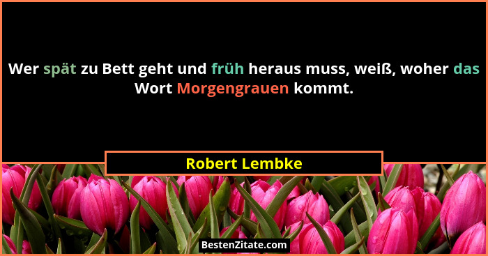 Wer spät zu Bett geht und früh heraus muss, weiß, woher das Wort Morgengrauen kommt.... - Robert Lembke