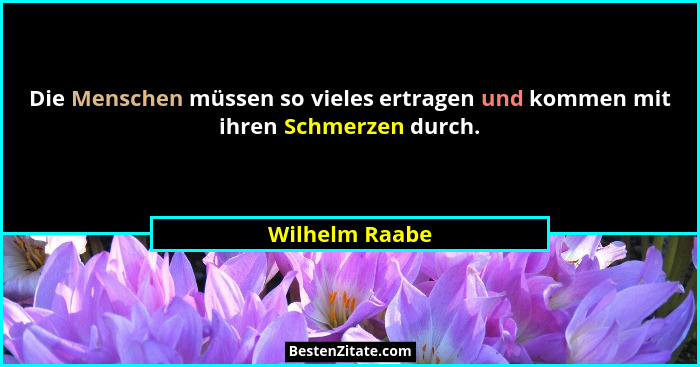 Die Menschen müssen so vieles ertragen und kommen mit ihren Schmerzen durch.... - Wilhelm Raabe