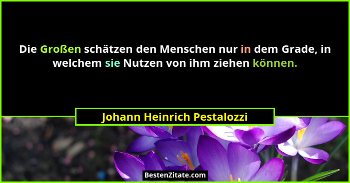 Die Großen schätzen den Menschen nur in dem Grade, in welchem sie Nutzen von ihm ziehen können.... - Johann Heinrich Pestalozzi