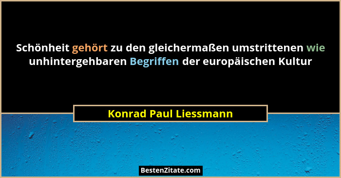 Schönheit gehört zu den gleichermaßen umstrittenen wie unhintergehbaren Begriffen der europäischen Kultur... - Konrad Paul Liessmann