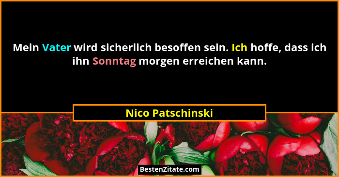 Mein Vater wird sicherlich besoffen sein. Ich hoffe, dass ich ihn Sonntag morgen erreichen kann.... - Nico Patschinski