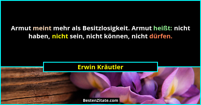Armut meint mehr als Besitzlosigkeit. Armut heißt: nicht haben, nicht sein, nicht können, nicht dürfen.... - Erwin Kräutler