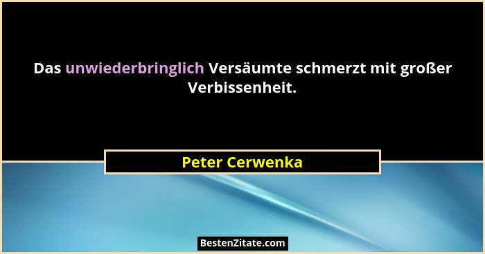Das unwiederbringlich Versäumte schmerzt mit großer Verbissenheit.... - Peter Cerwenka
