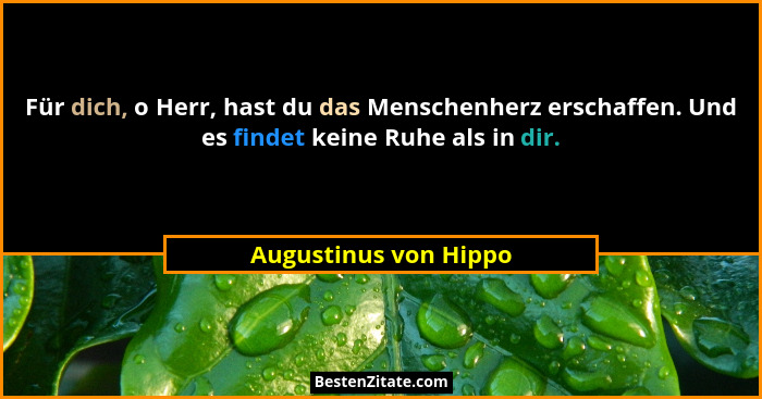 Für dich, o Herr, hast du das Menschenherz erschaffen. Und es findet keine Ruhe als in dir.... - Augustinus von Hippo