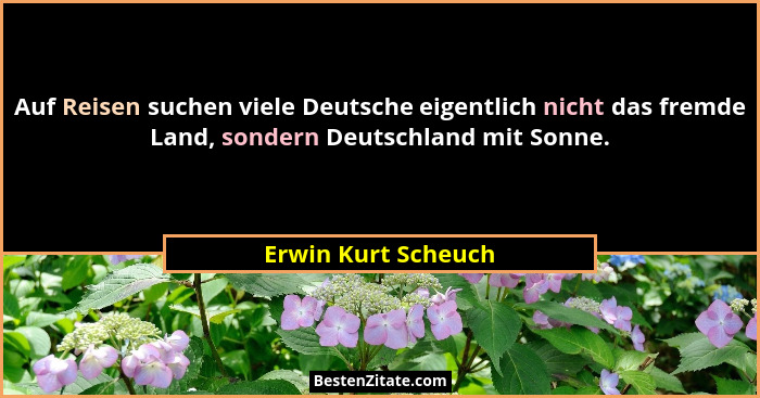 Auf Reisen suchen viele Deutsche eigentlich nicht das fremde Land, sondern Deutschland mit Sonne.... - Erwin Kurt Scheuch