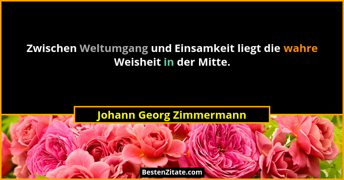 Zwischen Weltumgang und Einsamkeit liegt die wahre Weisheit in der Mitte.... - Johann Georg Zimmermann